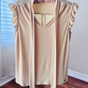 Calvin Klein Cream Blouse with Ruffle Sleeves
